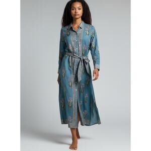 Bella Tu XS Long Sleeve Teal Button-Up Collared Preppy Career Belted Shirt Dress